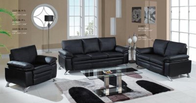 Black Bonded Leather Modern Loveseat & Sofa Set w/Metal Legs