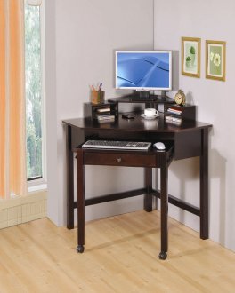 Rich Cherry Finish Modern Home Office Small Corner Desk w/Roller