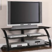 Black Tempered Glass & Metal Base Modern TV Stand w/Shelves