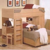 Natural Oak Finish Kids Contemporary Loft Bed with Study Desk