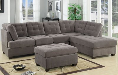 F7139 Reversible Tufted Sectional in Charcoal Suede by Poundex