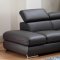 Dark Grey Leather Modern Sectional Sofa w/Adjustable Headrests
