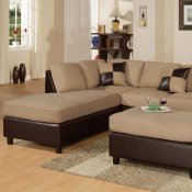 Hazelnut Microfiber Plush Contemporary Sectional Sofa w/Ottoman