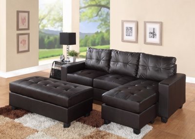 2514 Sectional Sofa Set in Dark Brown Bonded Leather Match PU