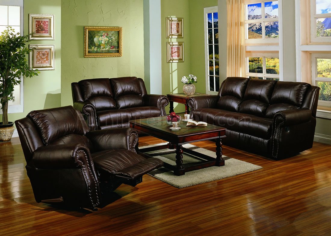 Dark Chocolate Brown Bonded Leather Living Room w/Recliners