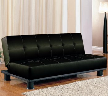 Black Faux Leather Modern Elegant Convertible Sofa Bed [CRSB-300163]