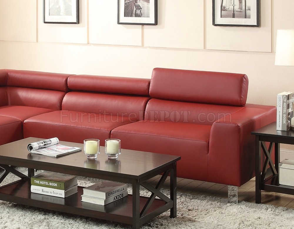 F7300 Sectional Sofa By Poundex In Burgundy Bonded Leather