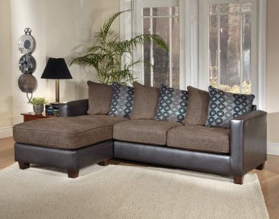 Chocolate Fabric Modern Sofa & Ottoman Set w/Leather Base