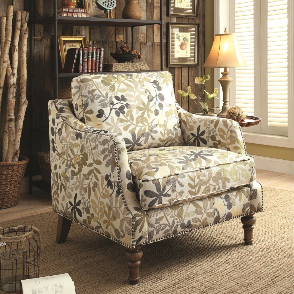 902456 Accent Chair in Beige/Green LinenLike Fabric by