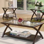 Rich Cappuccino Finish Modern 3Pc Coffee Table Set w/Glass Top