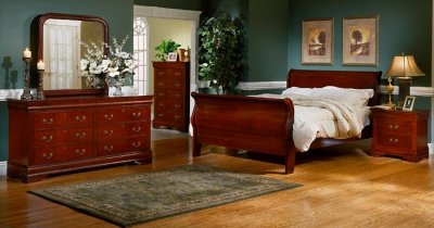 Rich Martini Cherry Finish Traditional Sleigh Bed w/Options
