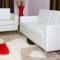 Button-Tufted Modern White Full Leather Loveseat