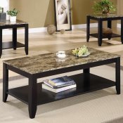 Marble-Like Top & Cappuccino Finish Modern 3Pc Coffee Table Set