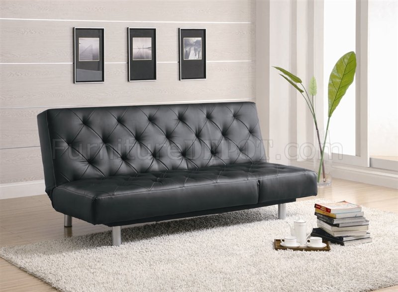 Black Leather-Like Vinyl Modern Sofa Bed Convertible