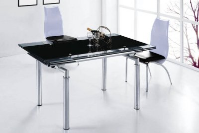 DT103LB-DC040 Dining Table w/Extendable Glass Top & Metal Base