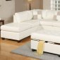 Cream Bonded Leather Reversible Modern Sectional Sofa w/Ottoman