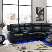 UM02 Power Motion Sectional Sofa in Black Leather Gel by Global