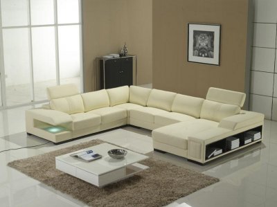 T132 Sectional by VIG in Ivory Leather