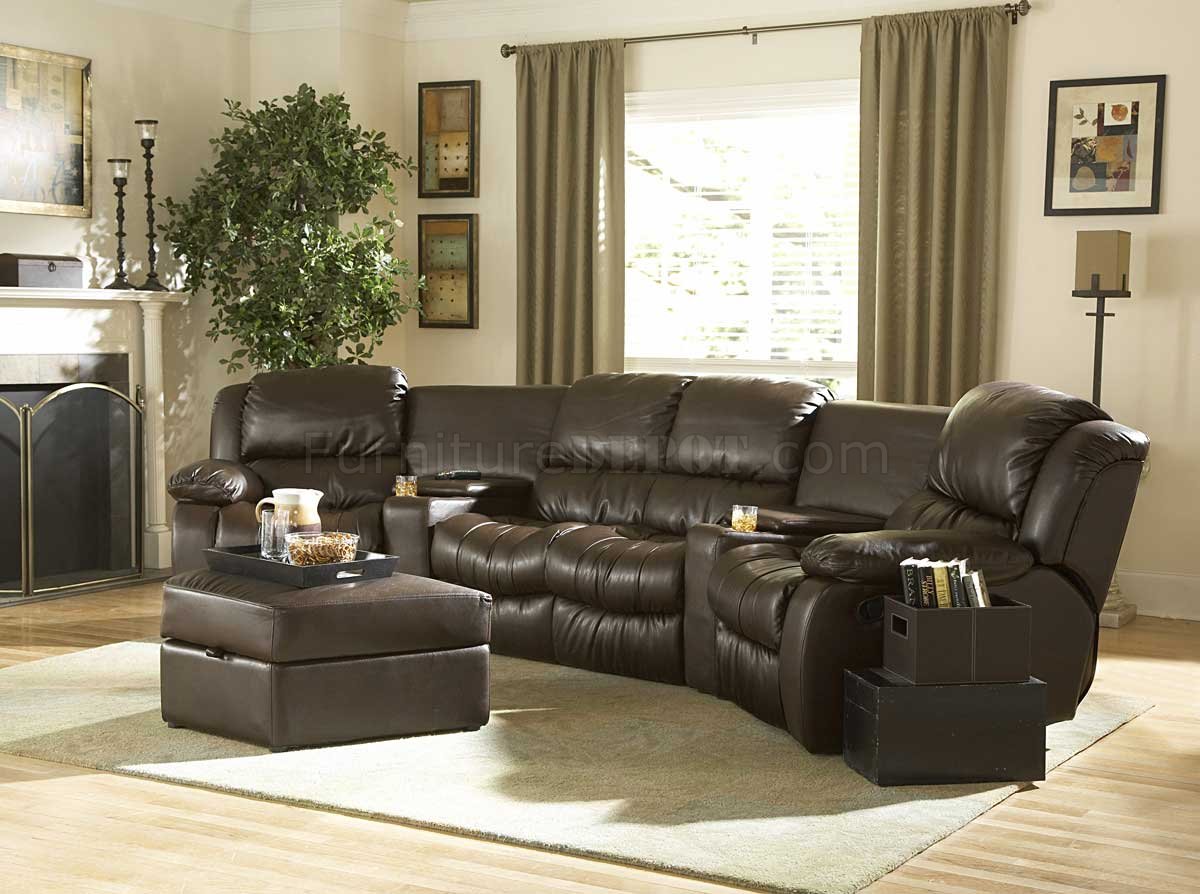 Brown Bonded Leather Home Theater Recliner Sectional Sofa
