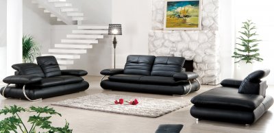 S626-B Sofa in Black Leather by Pantek w/Options