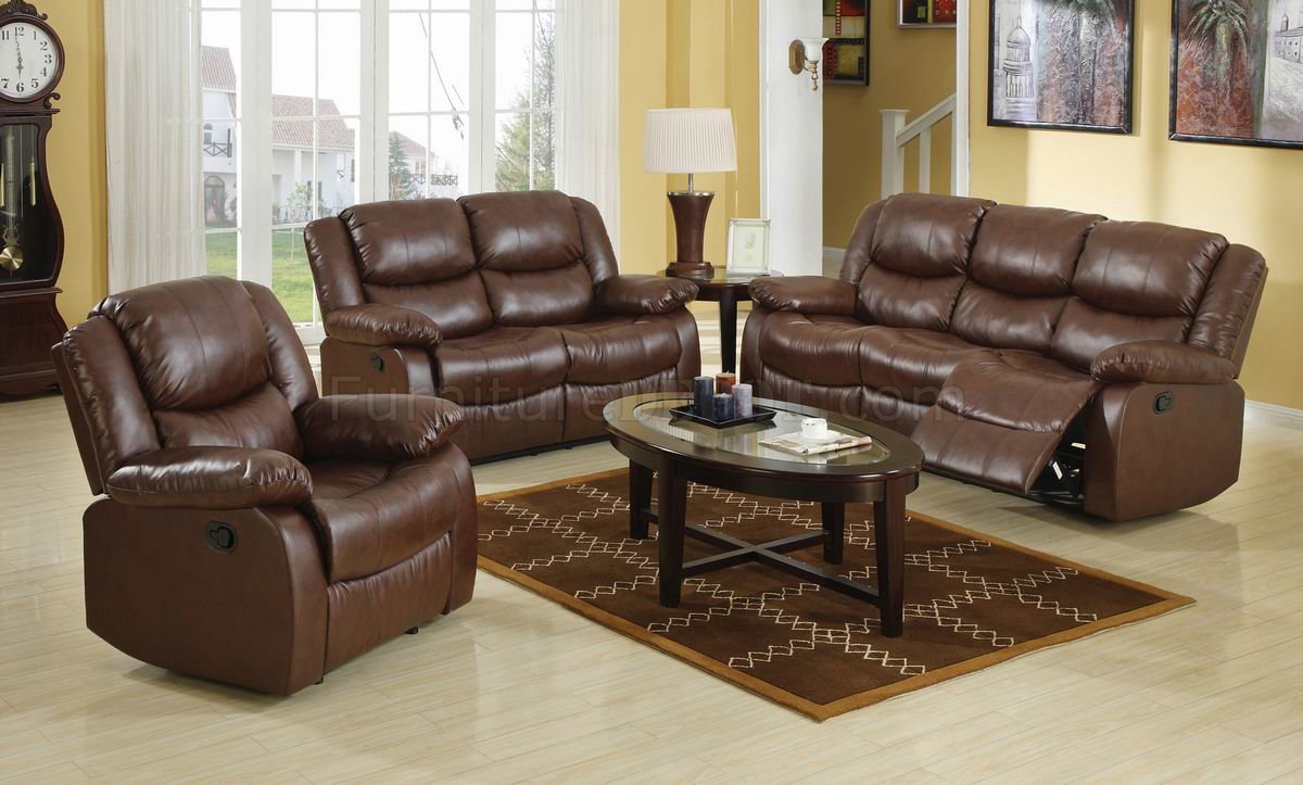 Brown Bonded Leather Match Modern Reclining Sofa