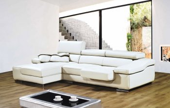 White Full Leather Modern Sectional Sofa w/Adjustable Headrests [AHUSS-A567-White]