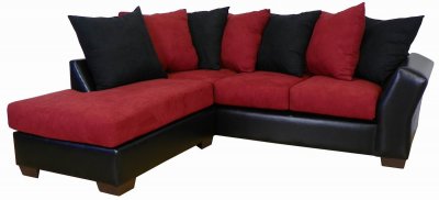 Burgundy Fabric & Black Bicast Modern Sectional Sofa