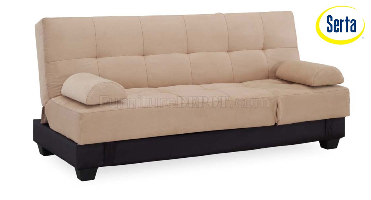 Khaki Fabric Modern Convertible Sofa Bed w/Storage