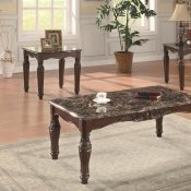 Cherry Finish Classic 3Pc Coffee Table Set w/Faux Marble Tops