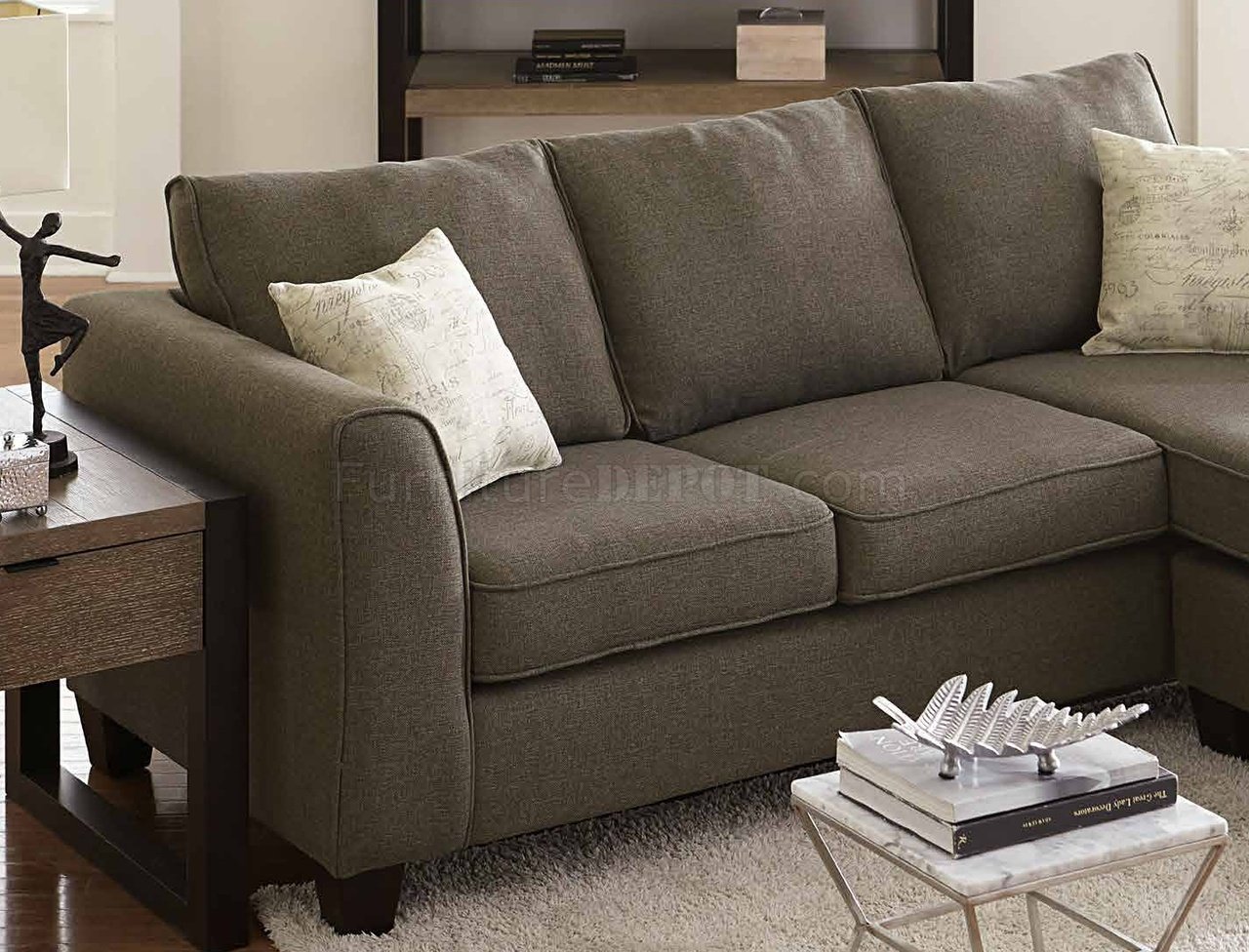 3009 Sectional Sofa in Grey Fabric w/Accent Pillows