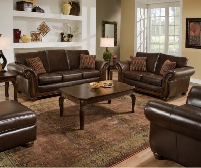 Vintage Soft Bonded Leather Sofa & Loveseat Set w/Flair Arms