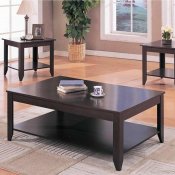 Cappuccino Finish Modern 3Pc Coffee Table Set w/Shelves