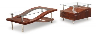 Mahogany Finish Modern Stylish Coffee Table w/Glass Top