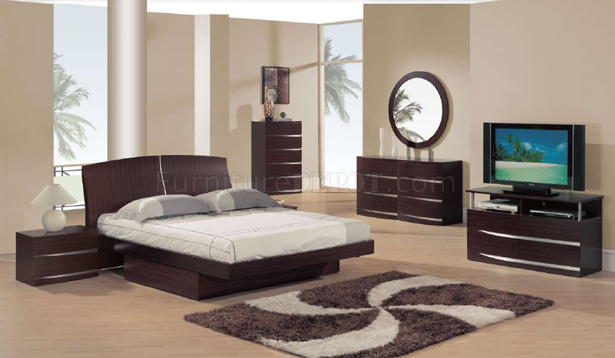 Dark Mahogany Semi Gloss Finish Modern Bedroom Set W Storage
