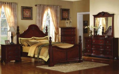 Royal Cherry Finish Traditional 5Pc Bedroom Set w/Queen Bed
