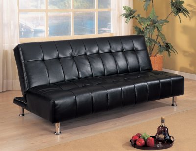 Futon Living Room Sets on Black Vinyl Contemporary Elegant Futon Sofa Bed W Metal Legs At