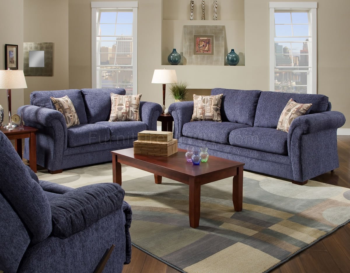 Blue Sofa And Loveseat Boho Living Room