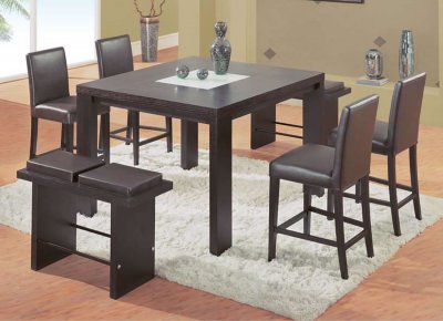 Dark Chocolate Contemporary Bar Table W/Chairs & Benches