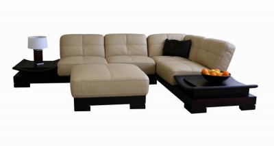 Leather Couch Prices on Beige Leather Sectional Sofa With Built In Side Tables At Furniture