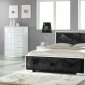 White High Gloss Finish Contemporary Bedroom W/Black Leatherette