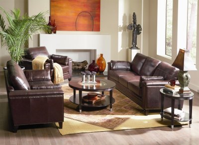 Brown Top Grain Leather Traditional Style Sofa w/Nail Head Trim