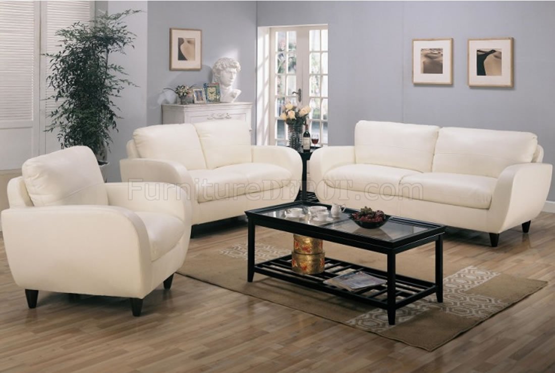 Retro Style Leather Living Room 502391 White