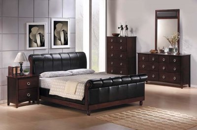 Bedroom  Black Furniture on Cappuccino Bedroom With Black Leather Upholstery At Furniture Depot
