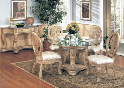 Glass Top & Ivory Finish Classic 5Pc Dining Set w/Options