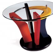 Colorful Artistic End Table with Round Glass Top