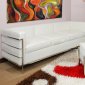 White Leather Le Corbusier Style Sofa w/Two Free Ottomans