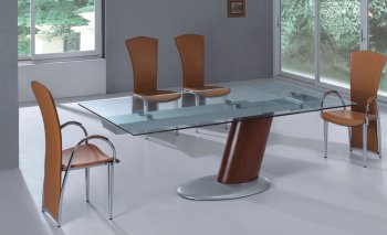 Glass Top Extendable Dinette Set With Cherry Finish Base [EFDS-2079-3 & 4083B, 4083A]