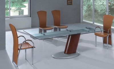 Glass Top Extendable Dinette Set With Cherry Finish Base