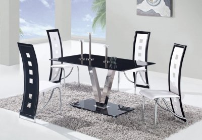 D551DT Dining Set 5Pc w/803DC White & Black Chairs by Global