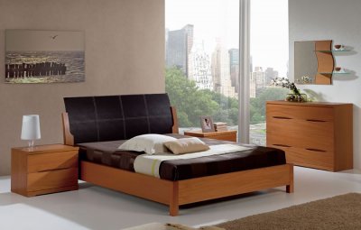 Solid Wood Furniture on Solid Wood Matte Finish Contemporary Bedroom W Leather Headboard At